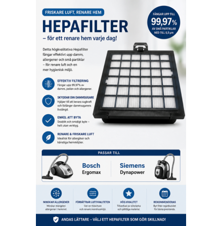 Hepa filter Passar till: Bosch Ergomax